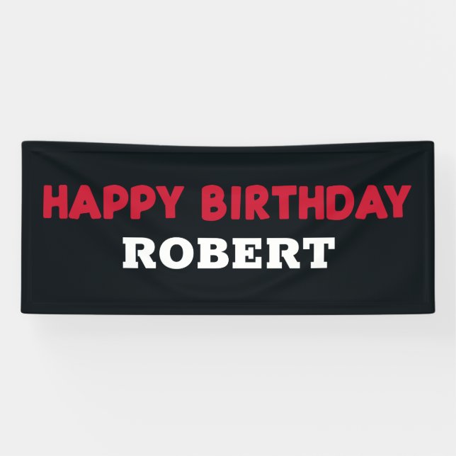 Red Black White Happy Birthday Child's Name Banner (Horizontal)