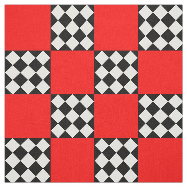 Red Black White Harlequin Square Shape Textile Fabric (Swatch)