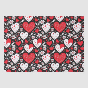 Red, Black & White Hearts and Flowers Tissue Paper