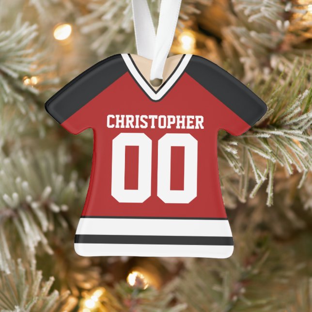 Red/Black/White Hockey Jersey Ornament (Tree)