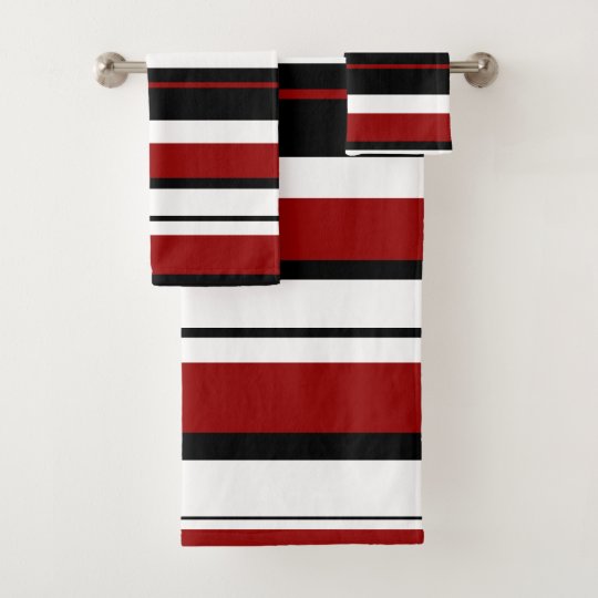 Red Black White Horizontal Stripes Bath Towel Set | Zazzle.co.uk