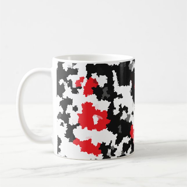 Red Black White Irregular Abstract Design  Coffee Mug (Left)