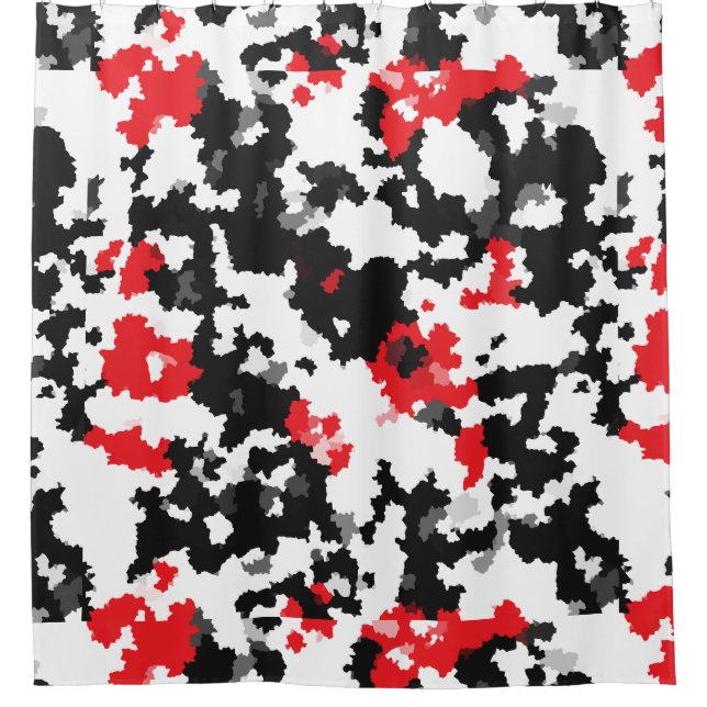 Red Black White Irregular Abstract Design  Shower Curtain (Front)