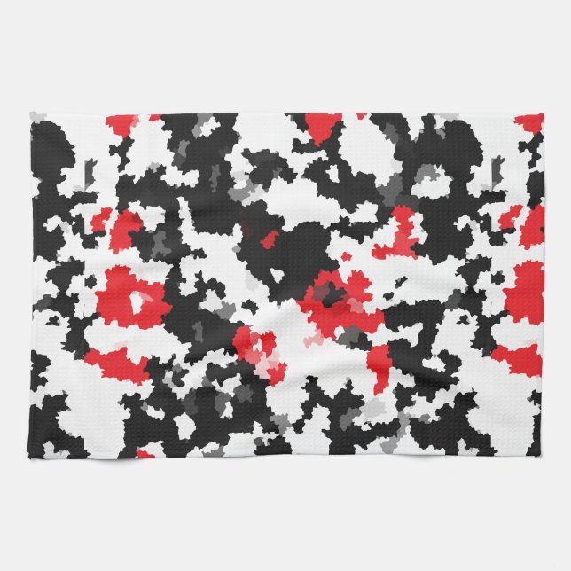 Red Black White Irregular Abstract Design  Tea Towel (Horizontal)