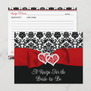 Red, Black, White Love Hearts Bridal Recipe Card