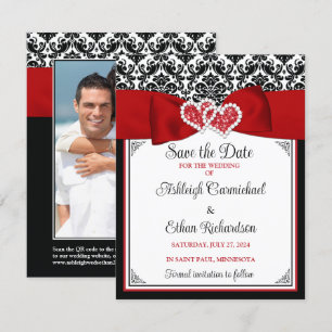 Red, Black, White Love Hearts Photo Save the Date