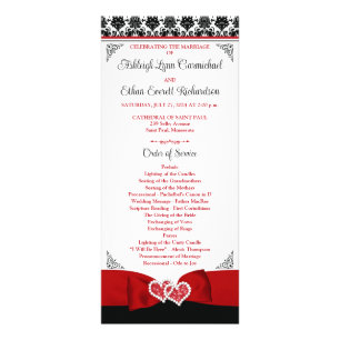 Red, Black, White Love Hearts Wedding Program Rack Card