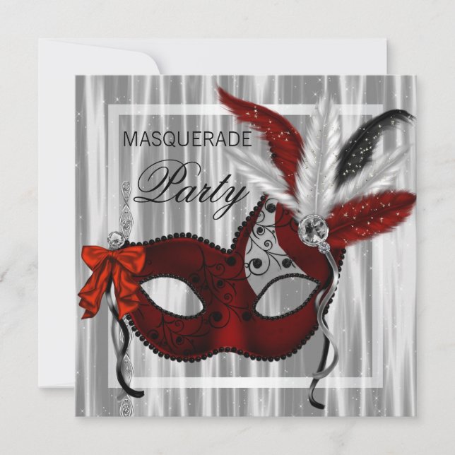 Red Black White Masquerade Party Invitation (Front)