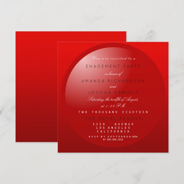 Red Black White MInimal Wedding Engagement Party Invitation (Front/Back)