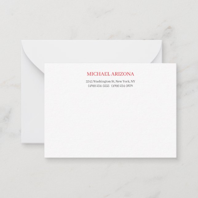 Red Black & White Minimalist Simple Plain Modern Card (Front)