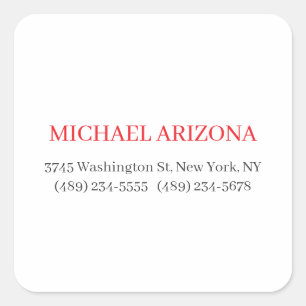 Red Black & White Minimalist Simple Plain Modern Square Sticker