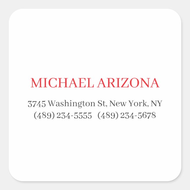 Red Black & White Minimalist Simple Plain Modern Square Sticker (Front)