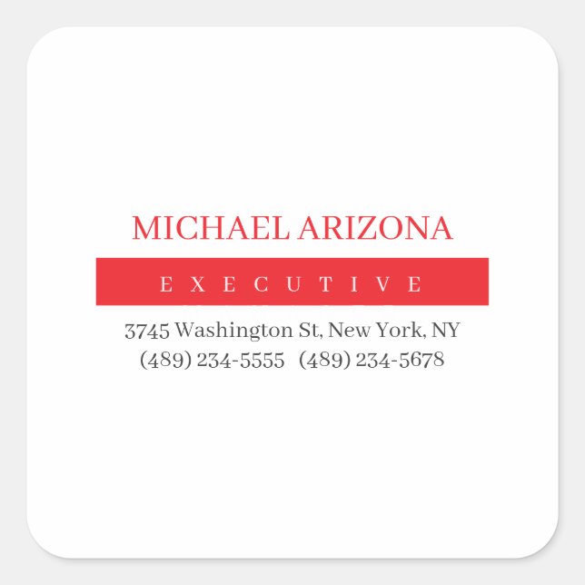 Red Black & White Minimalist Simple Plain Modern Square Sticker (Front)