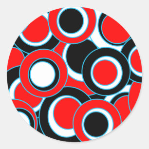 Red Black White Mod Circles Classic Round Sticker