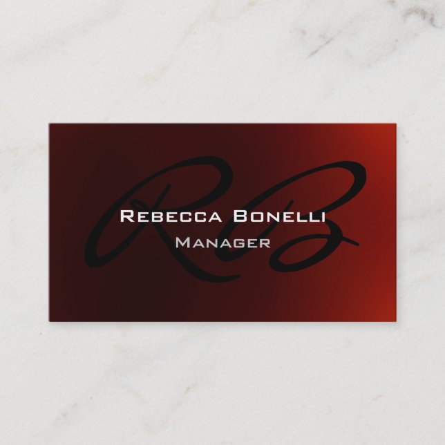 Red Black White Monogram Manager Business Card (Front)