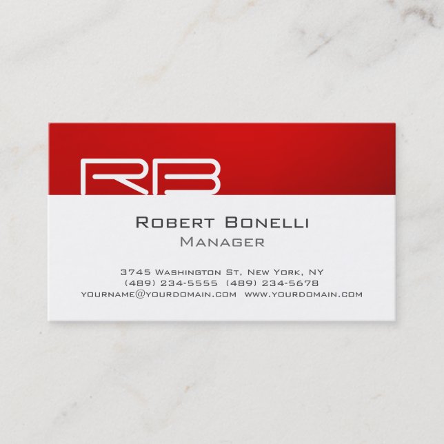 Red Black White Monogram Manager Business Card (Front)