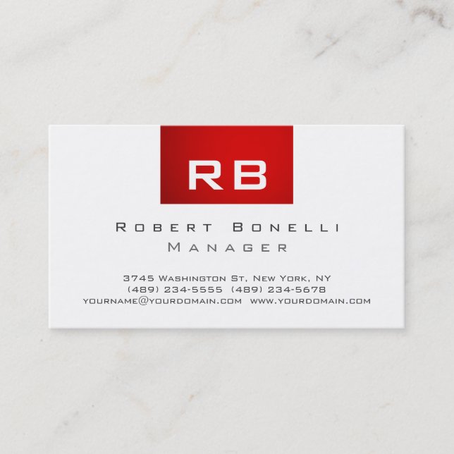 Red Black White Monogram Manager Business Card (Front)
