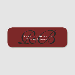Red Black White Monogram Minimalist Plain Name Tag
