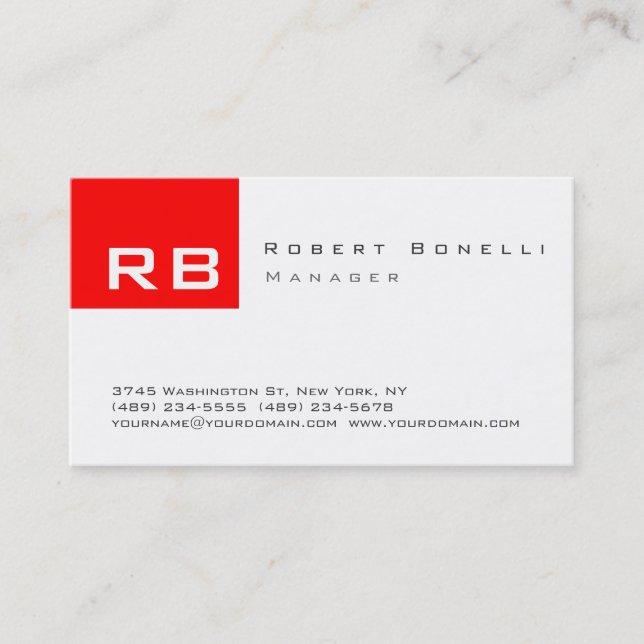 Red Black White Monogram Modern Business Card (Front)