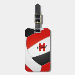 red black white monogrammed volleyball luggage tag