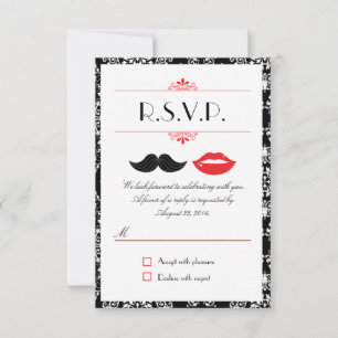 Red, Black & White Moustache & Lips Damask RSVP