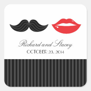 Red, Black & White Moustache & Lips Wedding Seal