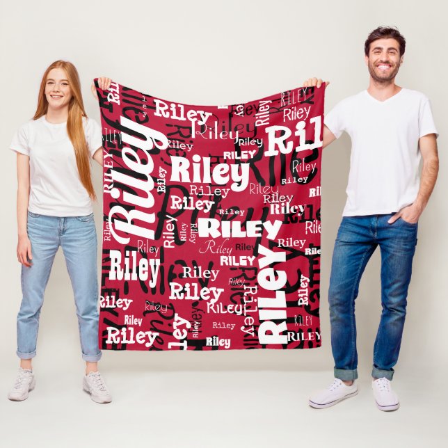 Red Black White Name Repeat Typography Sports Team Fleece Blanket (In Situ)