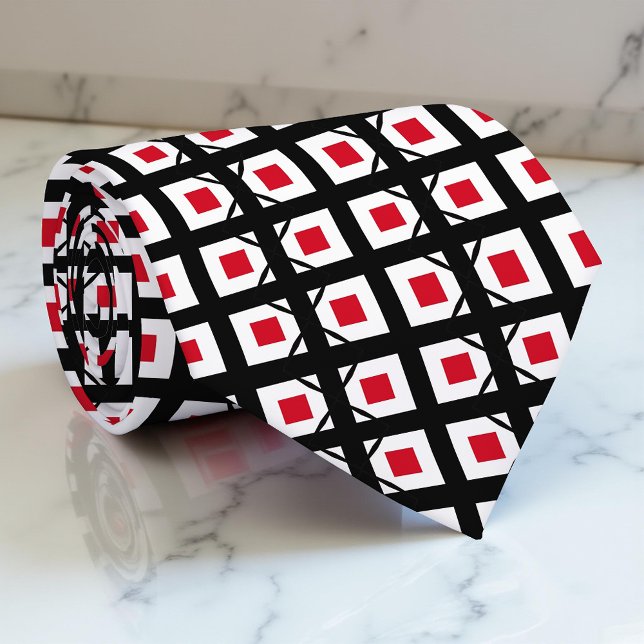 Red Black & White Op Art Geometric Pattern Tie (Creator Uploaded)