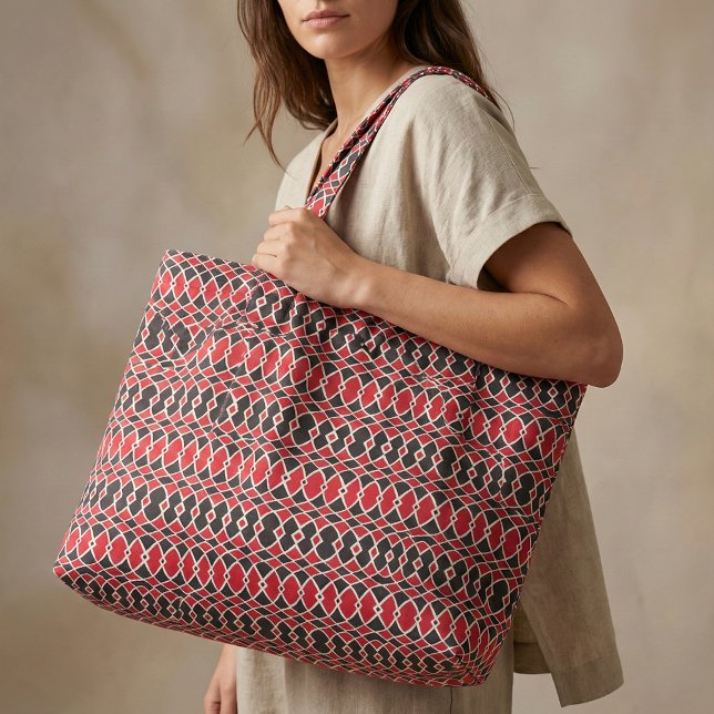 Red Black White Op Art Mosaic Geometric Pattern Fabric (Creator Uploaded)