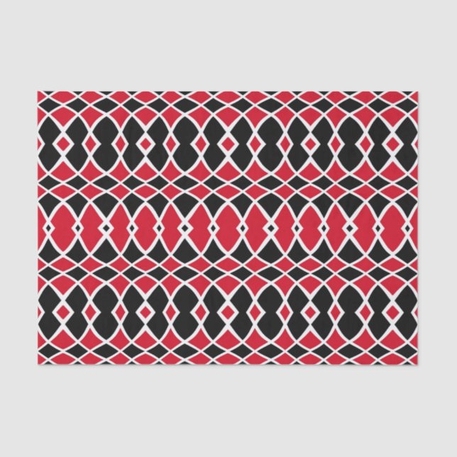 Red Black White Op Art Mosaic Geometric Pattern Tissue Paper (Front)