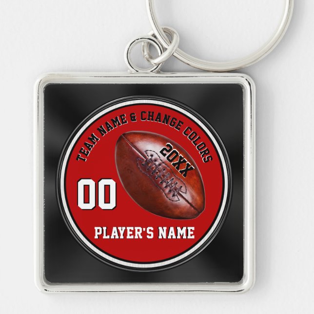 Red Black White Personalised Senior Football Gifts Key Ring (Front)