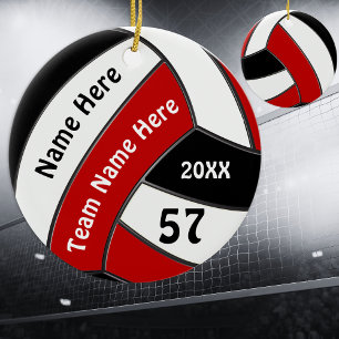 Red Black White Personalised Volleyball Ornaments