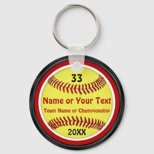Red, Black, White PERSONALIZED Softball Keychains