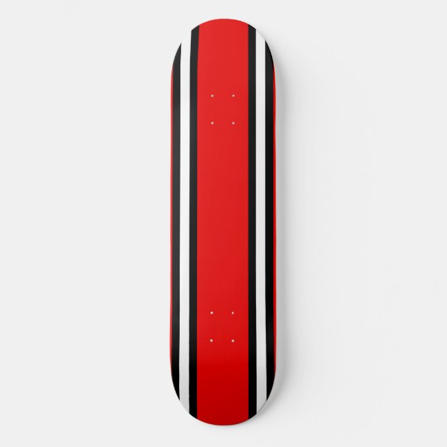 Red Black & White Pinstripes Skateboard Deck (Front)