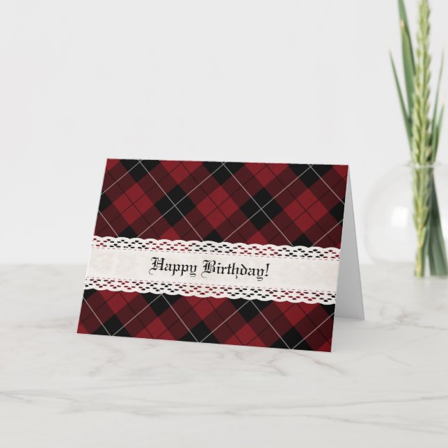 Red Black White Plaid Diagonal Card (Front)