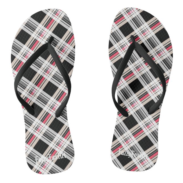 Red black white plaid flip flops (Footbed)