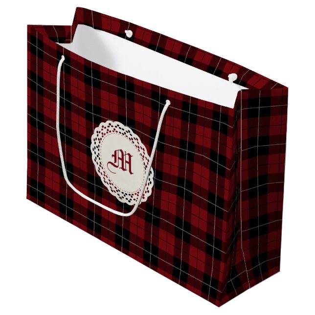 Red Black White Plaid Large Gift Bag (Front Angled)
