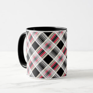 Red black white plaid mug