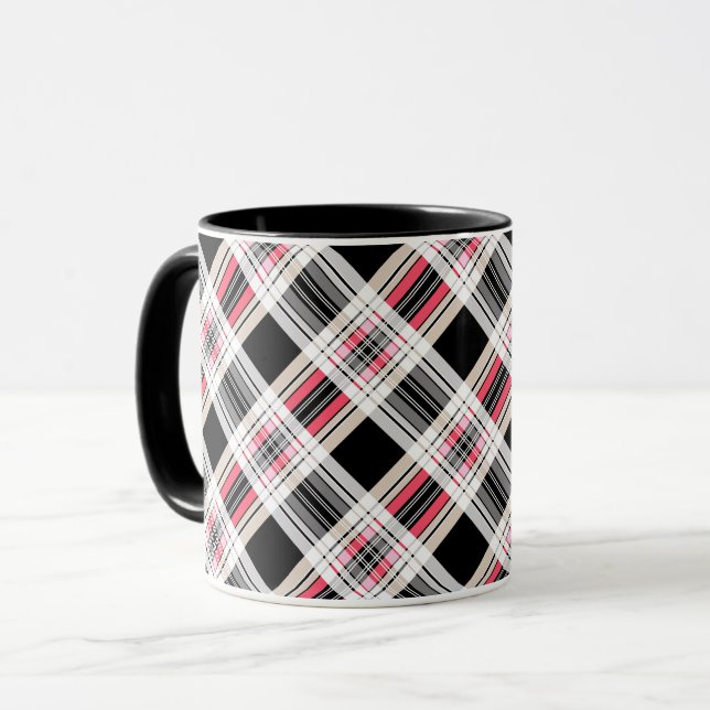 Red black white plaid mug (Front Left)