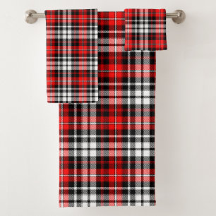 Red Black White Plaid Tartan Pattern Design  Bath Towel Set