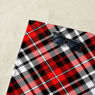 Red Black White Plaid Tartan Pattern Design  Beach Towel