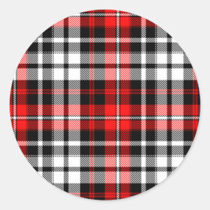 Red Black White Plaid Tartan Pattern Design Classic Round Sticker