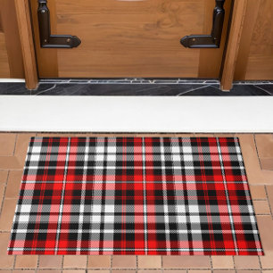 Red Black White Plaid Tartan Pattern Design Doormat