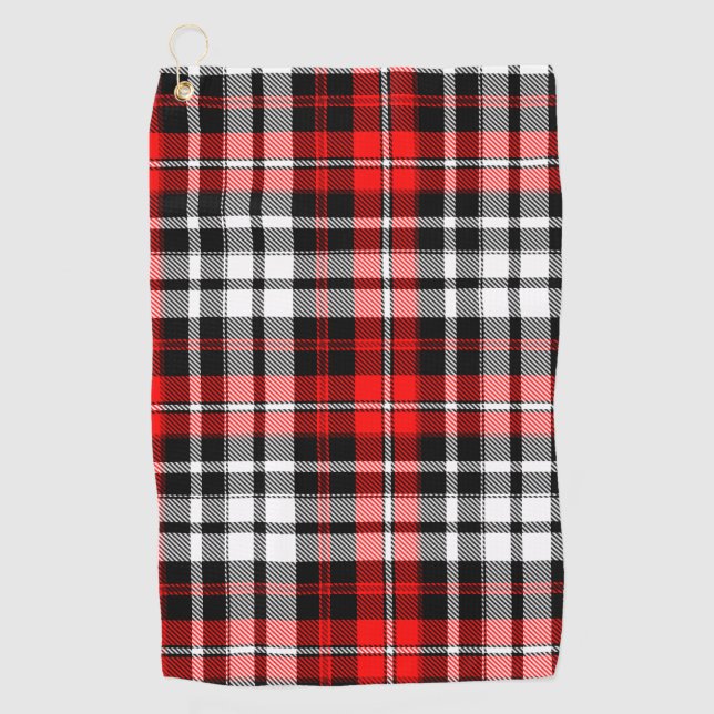 Red Black White Plaid Tartan Pattern Design  Golf Towel (Front)