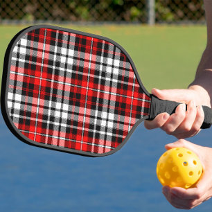Red Black White Plaid Tartan Pattern Design Pickleball Paddle