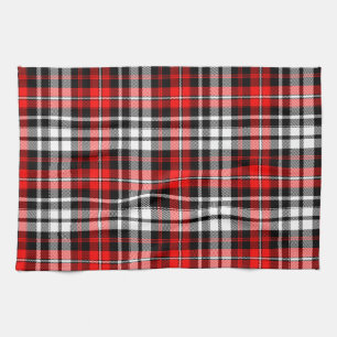 Red Black White Plaid Tartan Pattern Design  Tea Towel