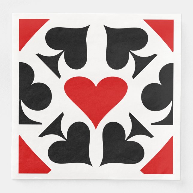 Red, Black & White Playing Card Symbols Pattern Napkin (Front)