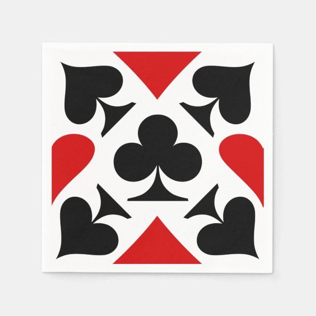 Red, Black & White Playing Card Symbols Pattern Napkin (Front)
