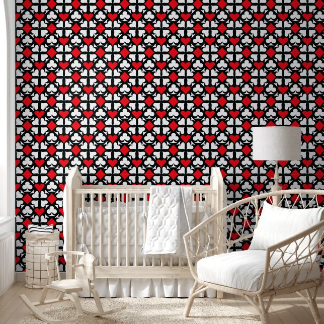 Red, Black & White Playing Card Symbols Pattern Wallpaper (Kids)