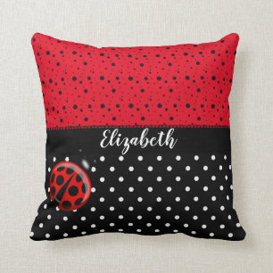 Red Black White Polka Dot Ladybug Ladybird Beetles Cushion